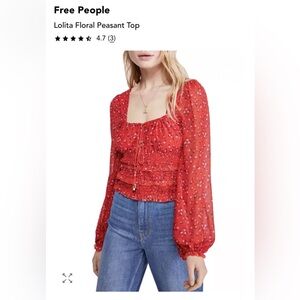 Free People Lorita Floral Red Floral Blouse